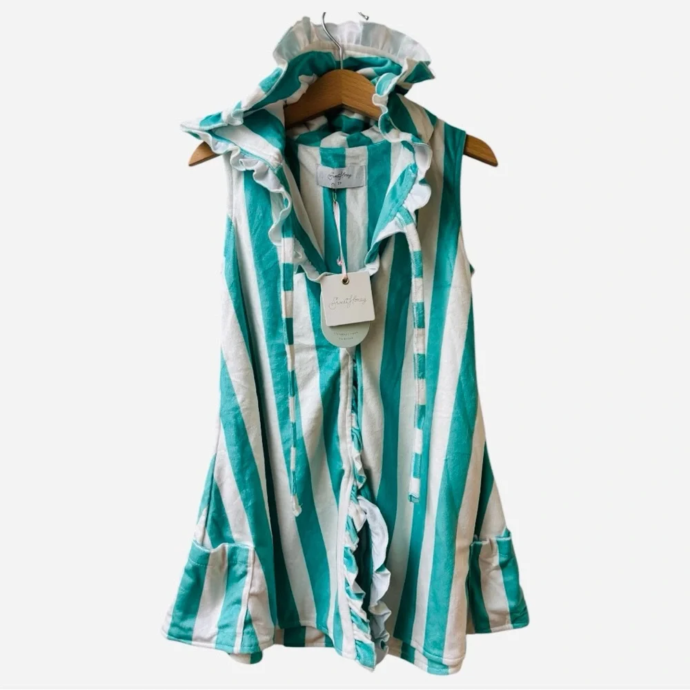Sweet Honey Ruffled Teal and White Swim Robe